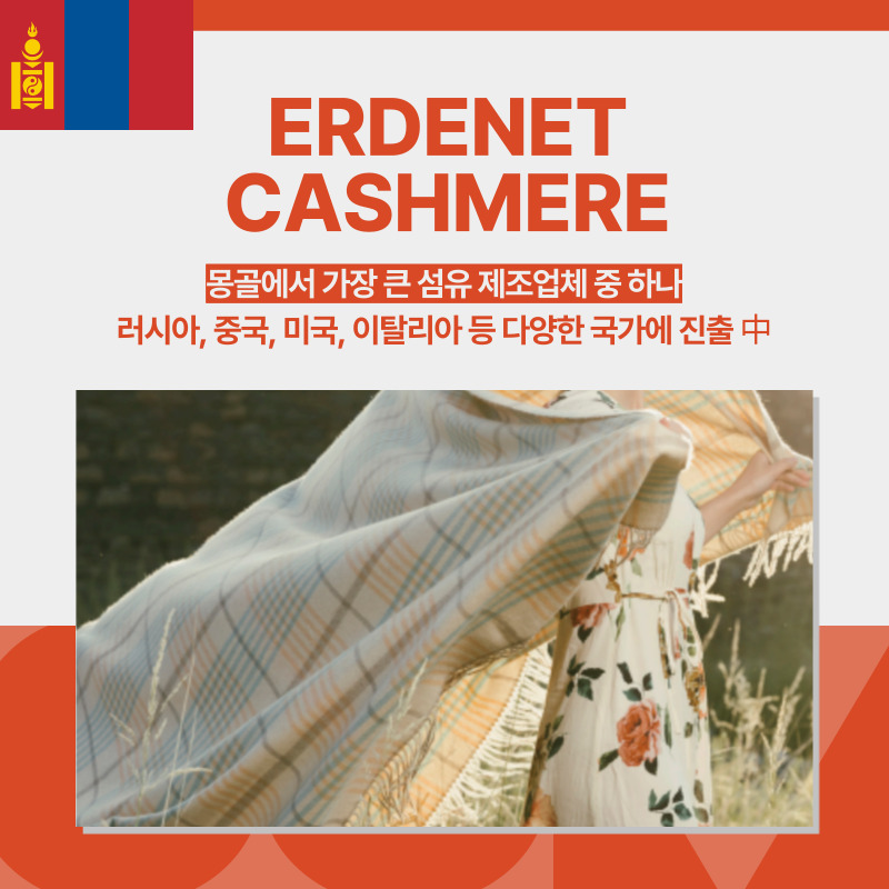 우븐소재 악세사리류, 담요 및 망토용 모포, 니트웨어류 Erdenet Cashmere 몽골 